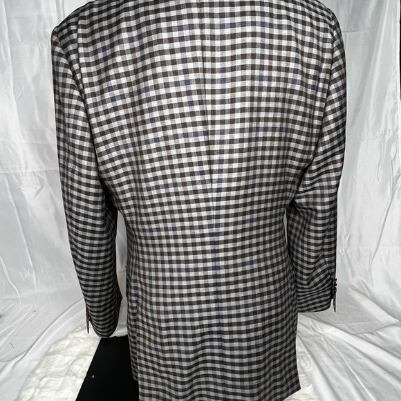 Vintage Georgetown Custom Dormeuil Blazer Mens Wool‎ 42R Taupe Brown navy check - Picture 3 of 16